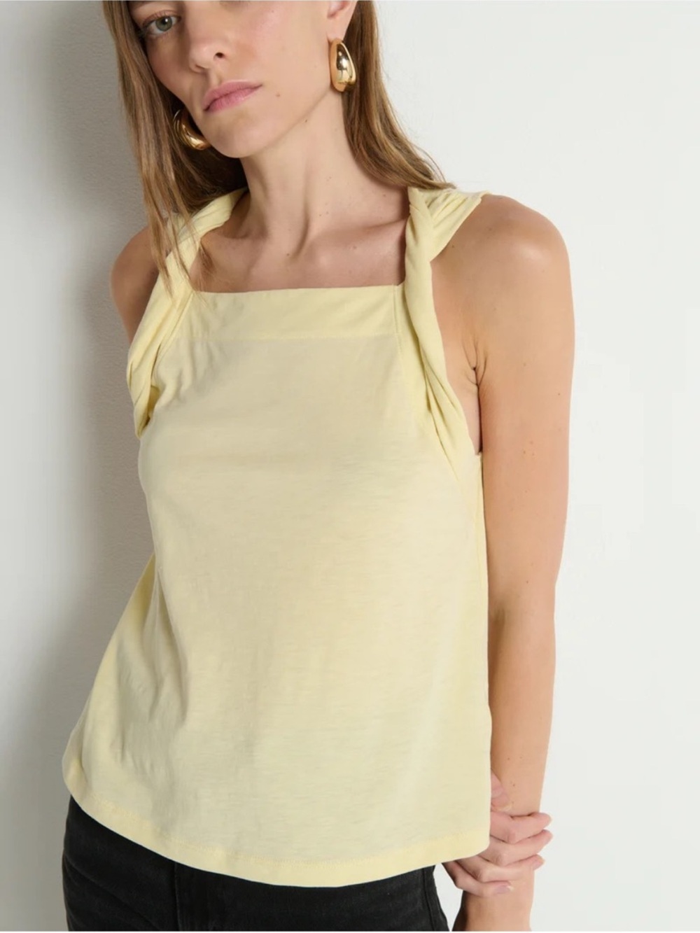 NWT Nation LA 100% Pima Cotton Sabrina Twist Tie Tank in Butter Yellow